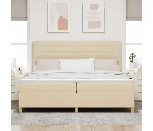 Led Box Spring Voodi Madratsiga Peaga Cream 200 X 200 Cm Kangas