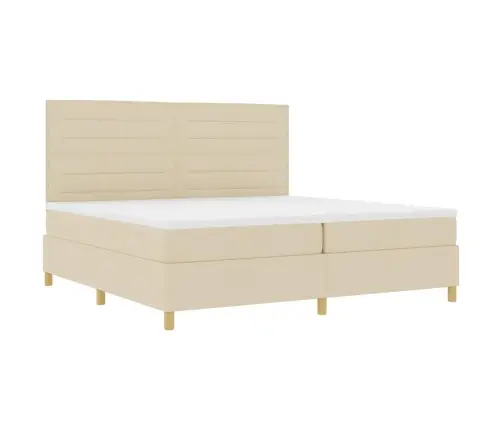 Led Box Spring Voodi Madratsiga Peaga Cream 200 X 200 Cm Kangas