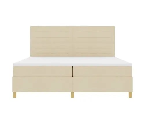 Led Box Spring Voodi Madratsiga Peaga Cream 200 X 200 Cm Kangas