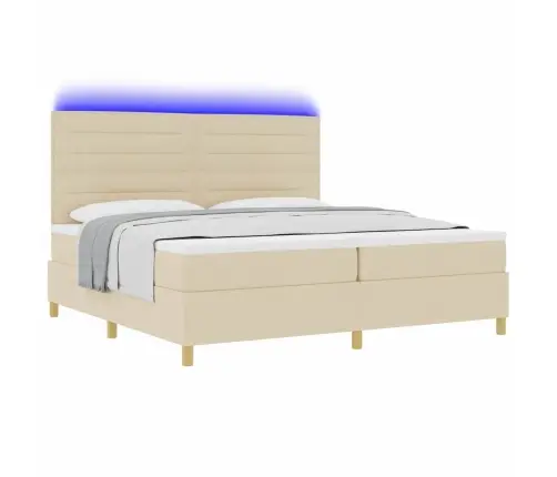 Led Box Spring Voodi Madratsiga Peaga Cream 200 X 200 Cm Kangas
