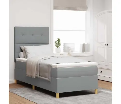 Led Box Spring Voodi Madratsiga Helehall 80 X 200 Cm Kangas