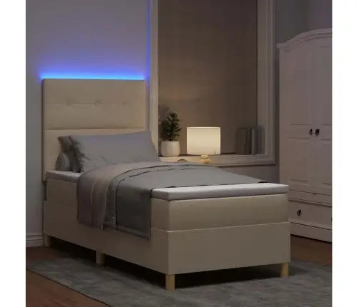 Led Gultas Pamatne Ar Matraci Krēmkrāsa 100 X 200 Cm Audums Vidaxl