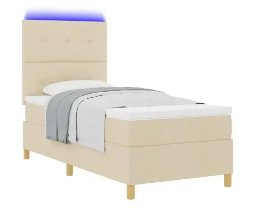 Led Gultas Pamatne Ar Matraci Krēmkrāsa 100 X 200 Cm Audums Vidaxl