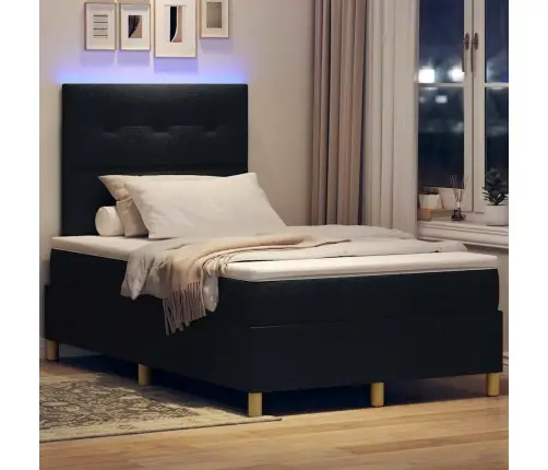 Kastītes Gulta Ar Matraici & Led Melnā 120X190 Cm Audumā Vidaxl