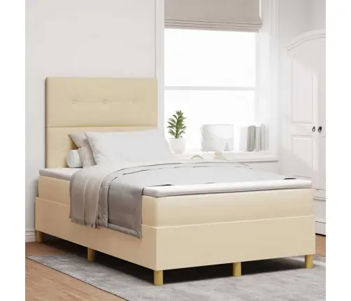 Led Gultas Pamatne Ar Matraci Krēmkrāsa 120 X 200 Cm Audums Vidaxl