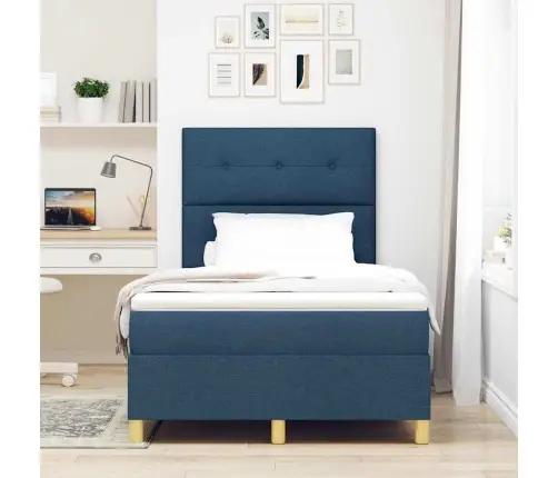 Led Gultas Pamatne Ar Matraci Zila 120 X 200 Cm Audums Vidaxl