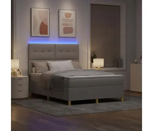 Led Gultas Pamatne Ar Matraci Pelēkbrūna 140 X 190 Cm Audums Vidaxl