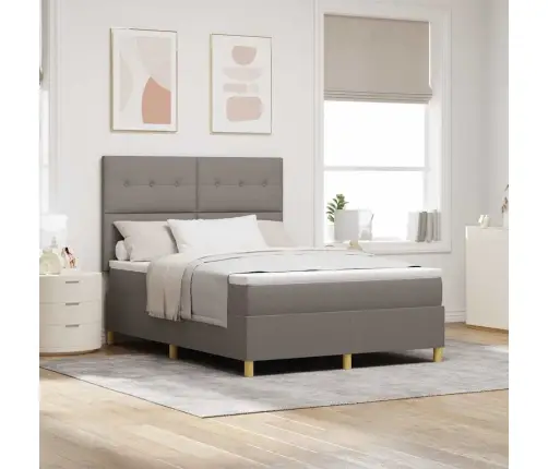 Led Gultas Pamatne Ar Matraci Pelēkbrūna 140 X 190 Cm Audums Vidaxl