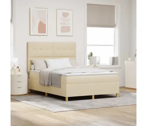 Led Box Spring Voodi Madratsiga Peaga Cream 140 X 200 Cm Kangas