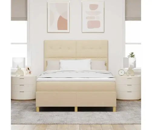 Led Box Spring Voodi Madratsiga Peaga Cream 140 X 200 Cm Kangas