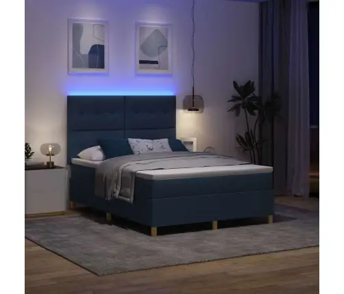 Led Gultas Pamatne Ar Matraci Zila 140 X 200 Cm Audums Vidaxl