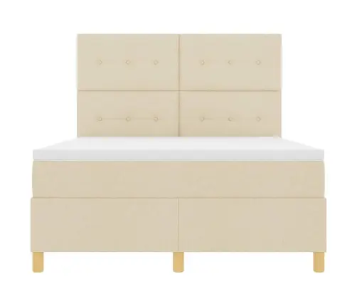 Led Box Spring Voodi Madratsiga Peaga Cream 160 X 200 Cm Kangas