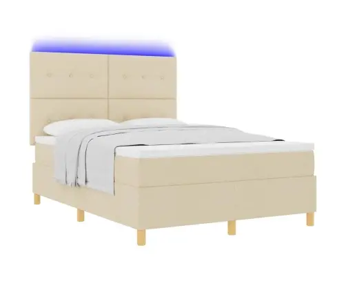 Led Box Spring Voodi Madratsiga Peaga Cream 160 X 200 Cm Kangas