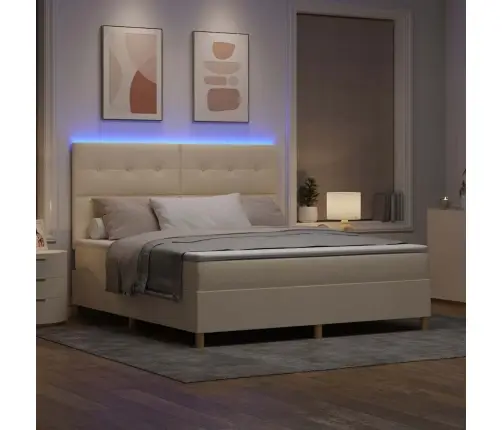 Led Box Spring Voodi Madratsiga Peaga Cream 180 X 200 Cm Kangas