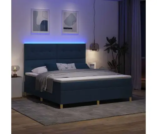 Led Box Spring Voodi Madratsiga Sinine 180 X 200 Cm Kangas