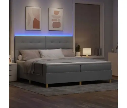 Led Box Spring Voodi Madratsiga Helehall 200 X 200 Cm Kangas