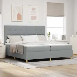 Led Box Spring Voodi Madratsiga Helehall 200 X 200 Cm Kangas