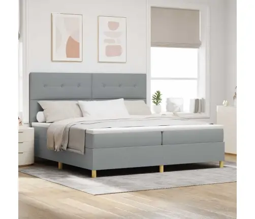 Led Box Spring Voodi Madratsiga Helehall 200 X 200 Cm Kangas
