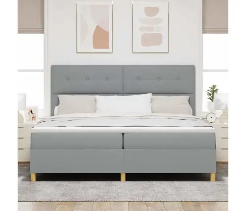 Led Box Spring Voodi Madratsiga Helehall 200 X 200 Cm Kangas