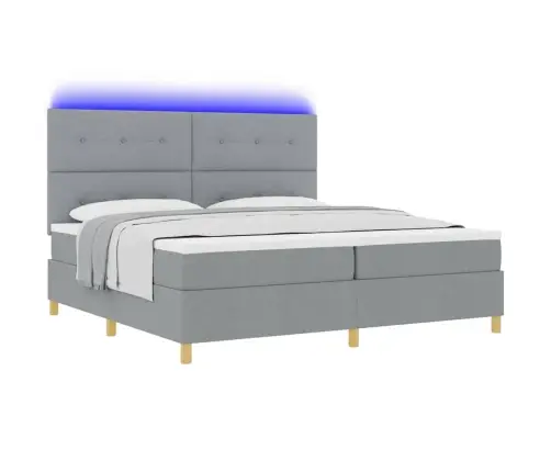 Led Box Spring Voodi Madratsiga Helehall 200 X 200 Cm Kangas