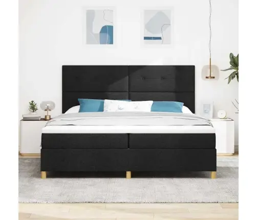 Kastītes Atsperu Gulta Ar Matraci Melna 200 X 200 Cm Audums Vidaxl
