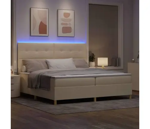 Led Gultas Pamatne Ar Matraci Krēmkrāsa 200 X 200 Cm Audums Vidaxl