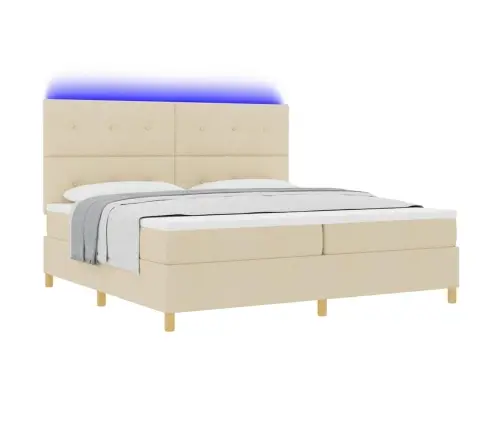 Led Gultas Pamatne Ar Matraci Krēmkrāsa 200 X 200 Cm Audums Vidaxl