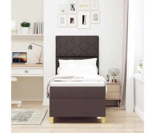 Led Box Spring Voodi Madratsiga Tume Pruun 80 X 200 Cm Kangas