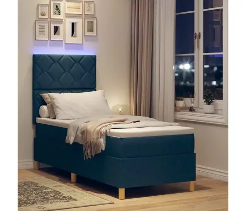 Kastītes Atsperu Gulta Ar Matraci Zila 80 X 200 Cm Audums Vidaxl