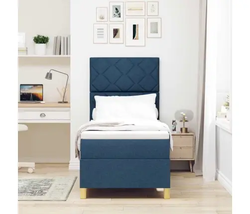 Kastītes Atsperu Gulta Ar Matraci Zila 80 X 200 Cm Audums Vidaxl