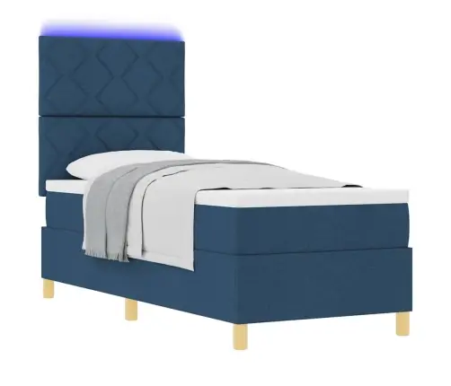 Kastītes Atsperu Gulta Ar Matraci Zila 80 X 200 Cm Audums Vidaxl