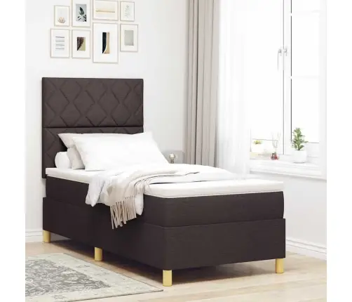 Kastītes Atsperu Gulta Tumši Brūna 90 X 190 Cm Audums Vidaxl