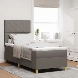 Kastītes Atsperu Gulta Ar Matraci Pelēkbrūna 90 X 200 Cm Audums Vidaxl