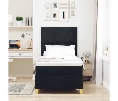 Gultas Pamats Ar Matraci Un Led Melnā Krāsā 100 X 200 Cm Audums Vidaxl