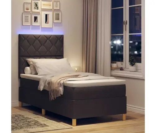 Kārlis Gulta Ar Matraci Un Led Tumši Brūnā 100X200 Cm Audumā Vidaxl