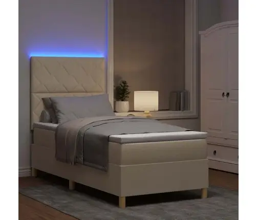 Led Gultas Pamatne Ar Matraci Krēmkrāsa 100 X 200 Cm Audums Vidaxl