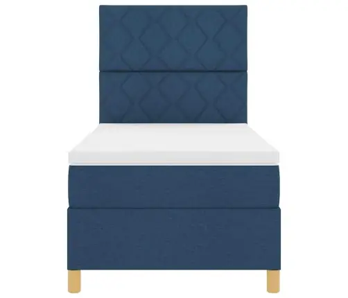 Led Box Spring Voodi Madratsiga Sinine 100 X 200 Cm Kangas