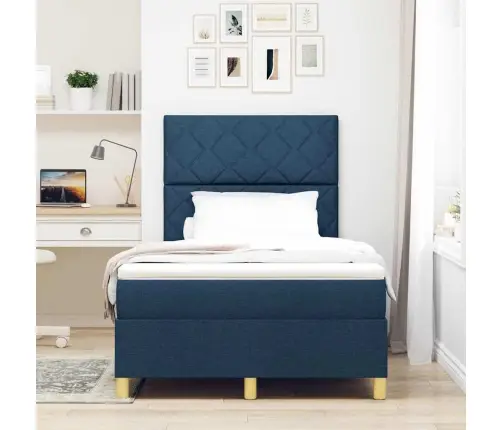 Led Box Spring Voodi Madratsiga Sinine 120 X 200 Cm Kangas