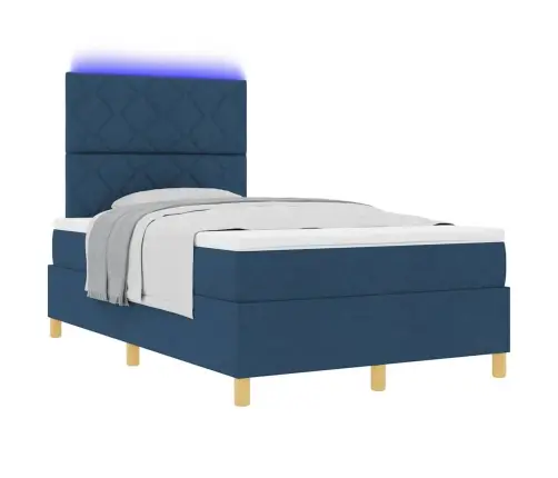 Led Box Spring Voodi Madratsiga Sinine 120 X 200 Cm Kangas