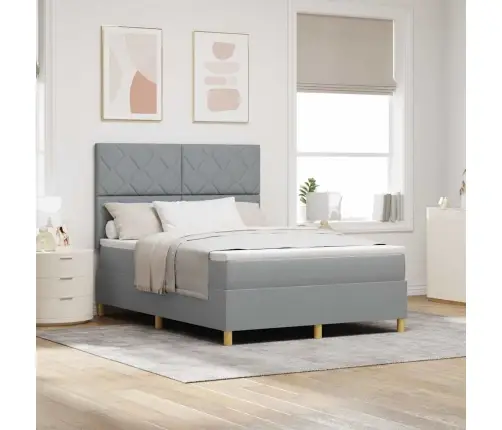 Kiemas Lova Su Čiužiniu Šviesiai Pilka 140 X 200 Cm Audinys