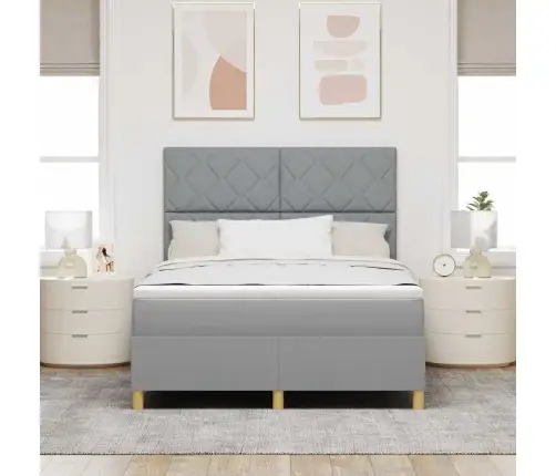 Kiemas Lova Su Čiužiniu Šviesiai Pilka 140 X 200 Cm Audinys