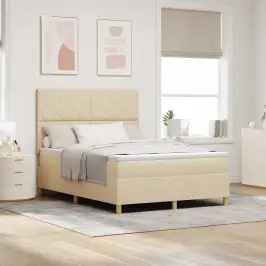 Led Box Spring Voodi Madratsiga Peaga Cream 160 X 200 Cm Kangas
