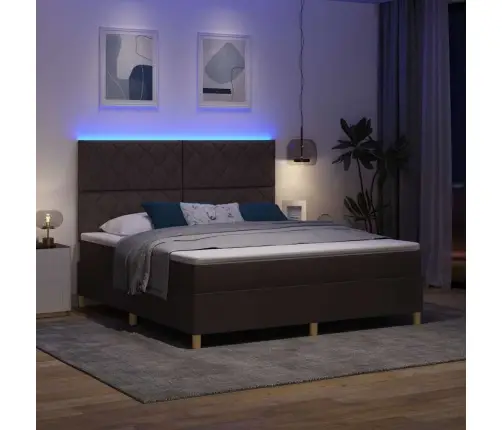 Kastītes Atsperes Gulta Ar Matraci & Led Tumši Brūns 180X200 Cm Audums Vidaxl