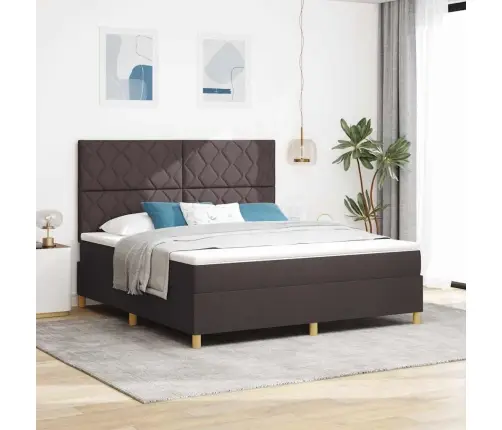 Kastītes Atsperes Gulta Ar Matraci & Led Tumši Brūns 180X200 Cm Audums Vidaxl