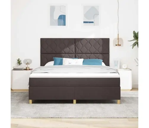 Kastītes Atsperes Gulta Ar Matraci & Led Tumši Brūns 180X200 Cm Audums Vidaxl