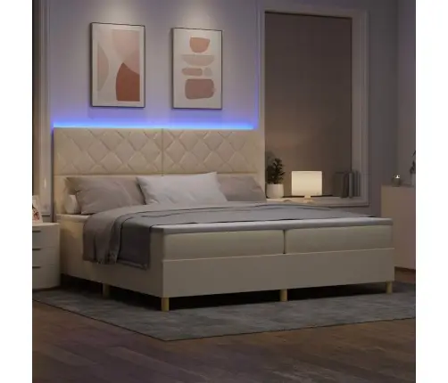 Led Gultas Pamatne Ar Matraci Krēmkrāsa 200 X 200 Cm Audums Vidaxl