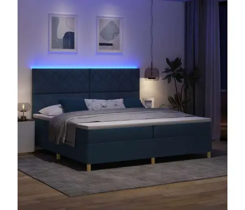Box Spring Gulta Ar Matraci & Led Zila 200X200 Cm Auduma Vidaxl