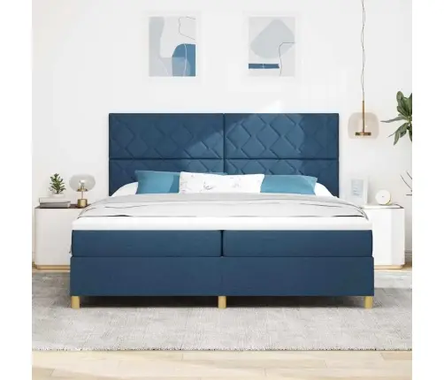 Box Spring Gulta Ar Matraci & Led Zila 200X200 Cm Auduma Vidaxl