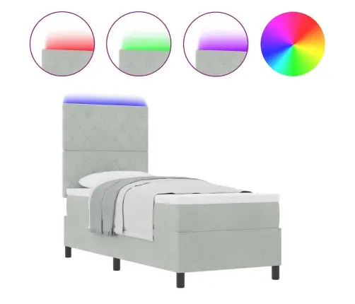 Gultas Rāmis Ar Matraču Un Led Apgaismojumu Gaiši Pelēka 80X200 Cm Samts Vidaxl