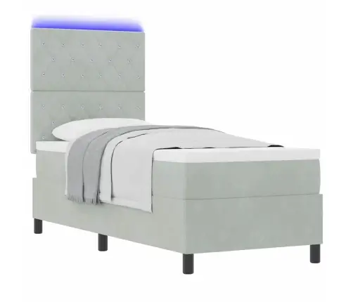 Gultas Rāmis Ar Matraču Un Led Apgaismojumu Gaiši Pelēka 80X200 Cm Samts Vidaxl Gultas Rāmis Ar Matraču Un Led Apgaismojumu Gaiši Pelēka 80X200 Cm Samts Vidaxl